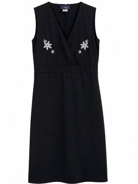 Rag Black Sleeveless V-Neck Dress with Silver Floral Embroidery Medium